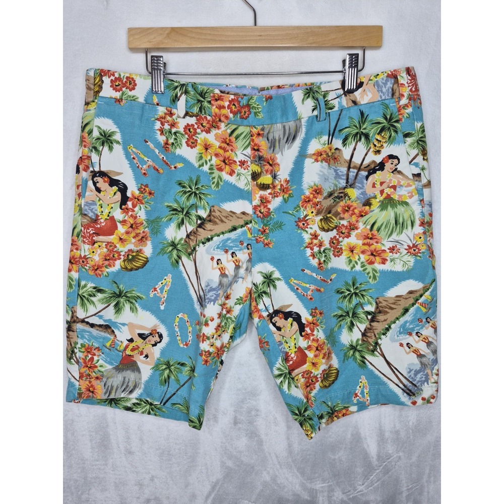 Polo Ralph Lauren Hawaiian Shorts Mens 36 Slim Cotton Linen Blend Hula Girl